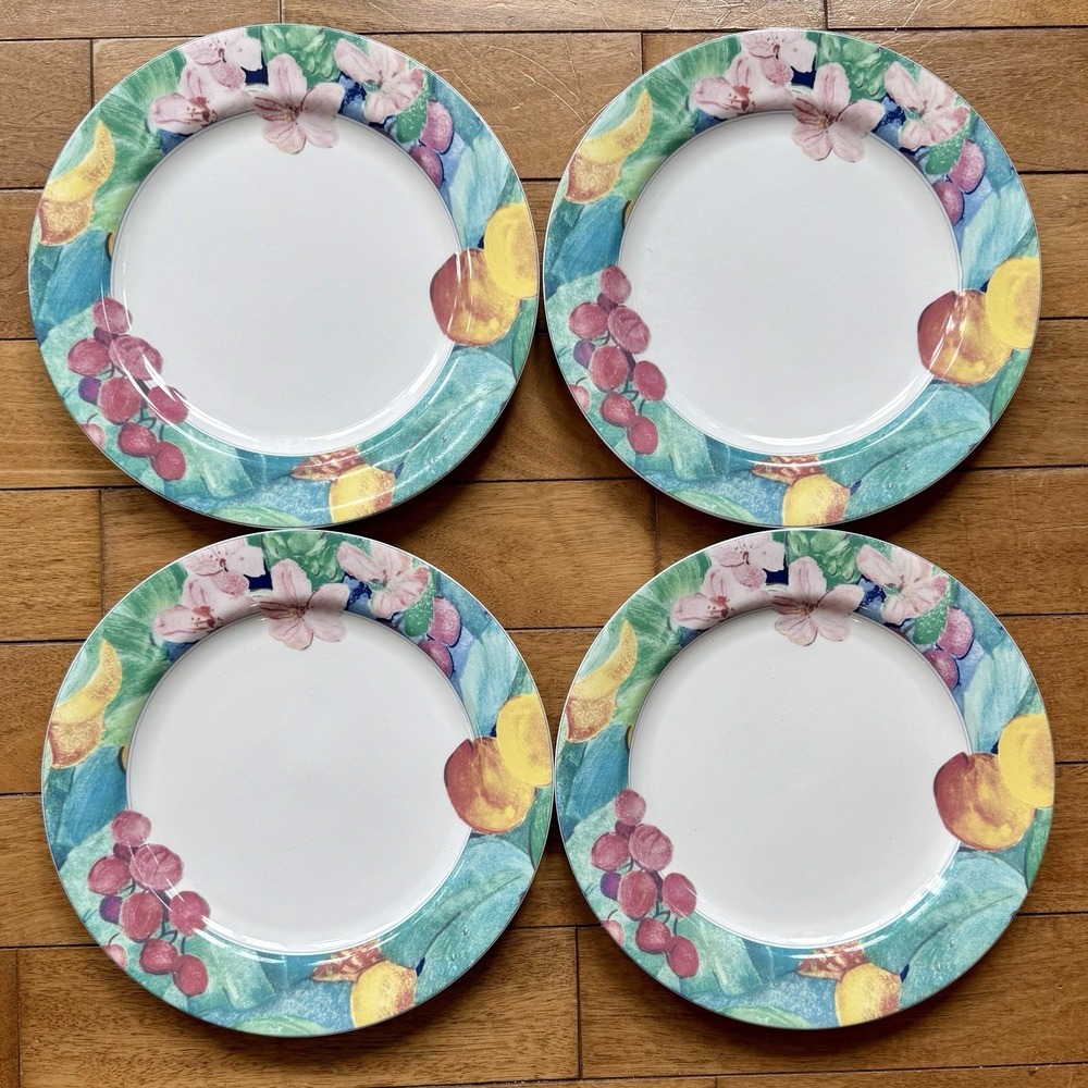4pc VTG 90s Mikasa Maxima CAK 26 EXOTIC GARDEN Fine China Dinner Plates 10.5"